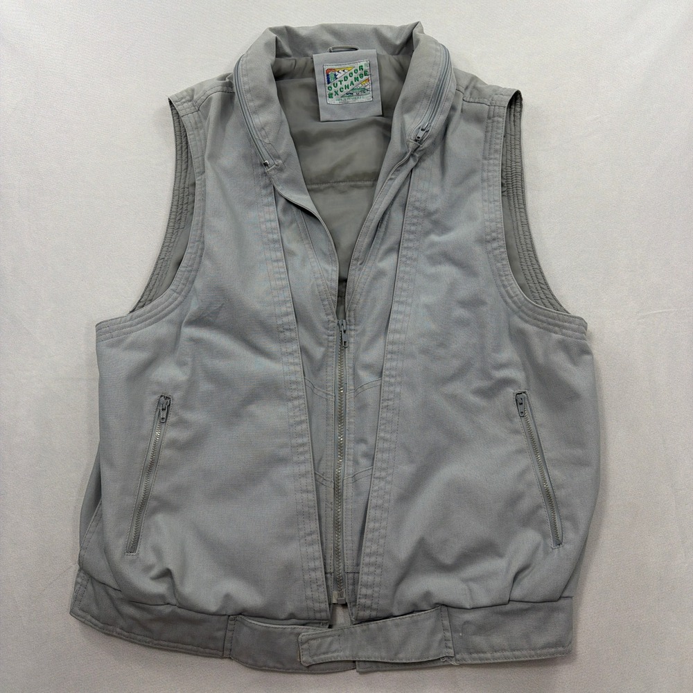 Outdoor Exchange Vest Full Zip Pockets Elastic Hem Gray Mens Size M